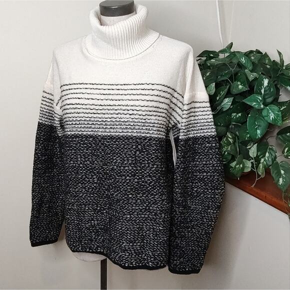 Athleta Merino Wool ‘Fireside’ Turtleneck Sweater in Black & Dove Size Large - Picture 1 of 10